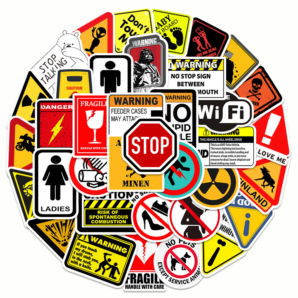 10/30/50PCS Warning Stickers Danger Banning Skateboard Fridge Guitar Laptop Motorcycle Travel Classic Toy Cool Decals Sticker. 