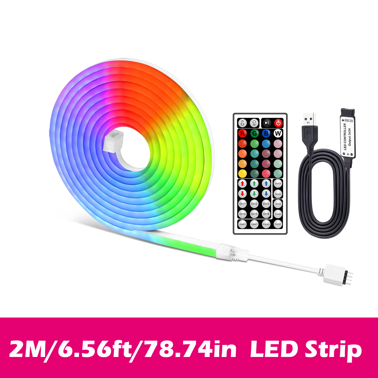 Rgb Rope 5M RGB LED Neon Rope Light with Remote Control, USB 5V RGB Color ...