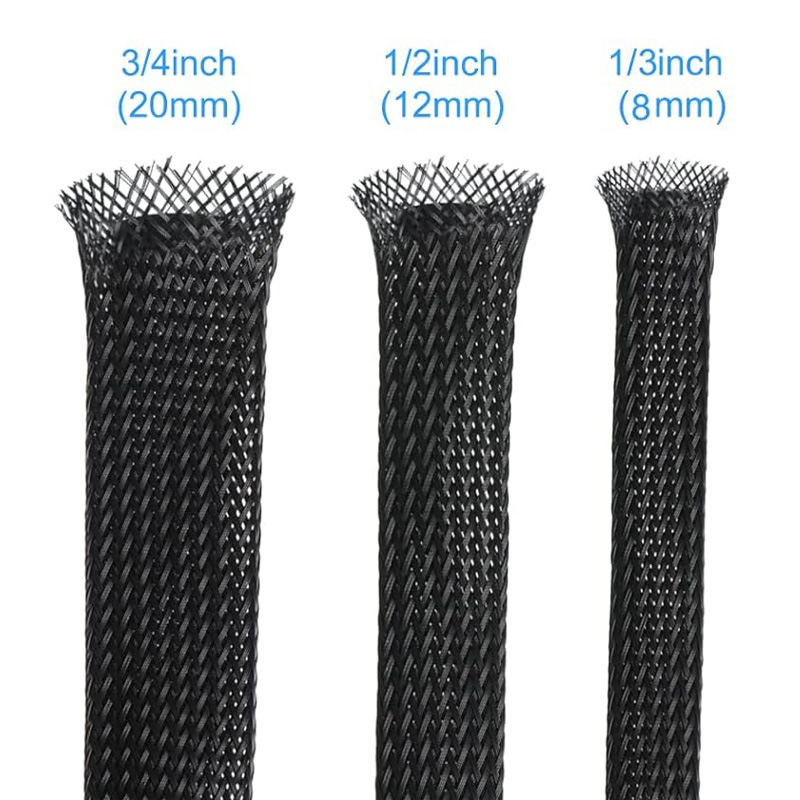 3m/9.85ft PET Expandable Braided Sleeving Flexible Wire Mesh Sleeve Black For TV Audio PC Cords Protect From Pets Chewing. 