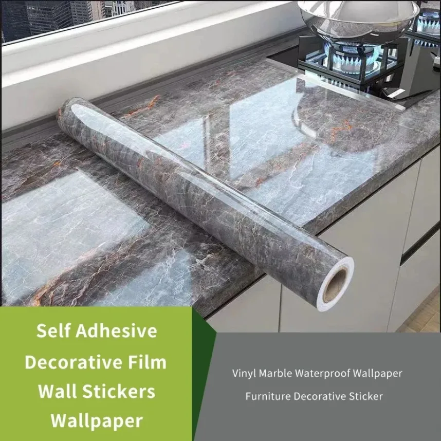 Oil Proof Marble Vinyl Self Adhesive Waterproof Wallpaper Decorative ...