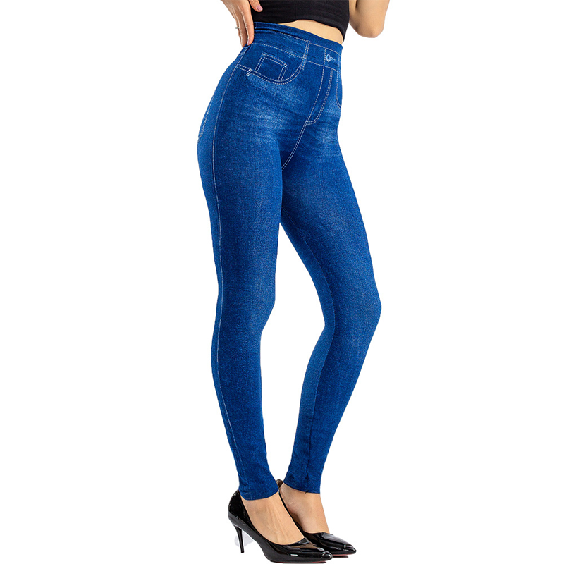 PD394 Flat WOMEN'S Sexy Seamless Leggings with High Waist and Warm Imitation Denim High Elasticity Denim Tight Pants. 