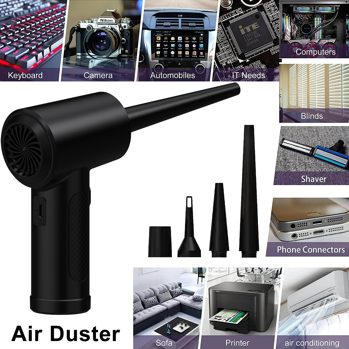 Compressed Air Duster For Computer Keyboard 51000 RPM USB Charging Mini Electric Cordless PC Car Cleaner Wireless Air Blower. 