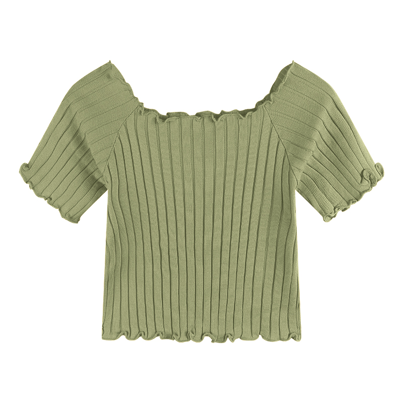 Baby Tee Short Sleeve Ribbed Knit Crop Top for Women Teengirl Square Neck Fitted Knitwear 90s Y2K Aesthetic Spring Summer Outfit. 