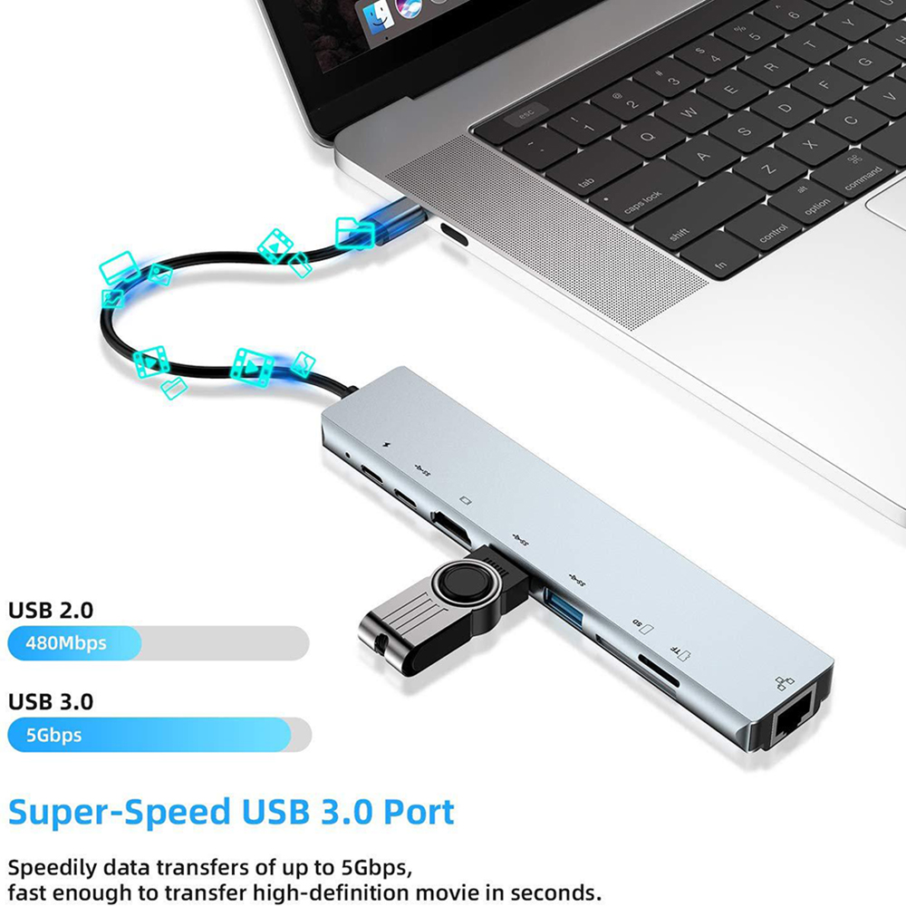 8-in-1 USB C Hubs Docking Stations 4K HDMI-compatible Adapter Type C Splitter USB C to HDMI For Macbook Computer Accessories. 