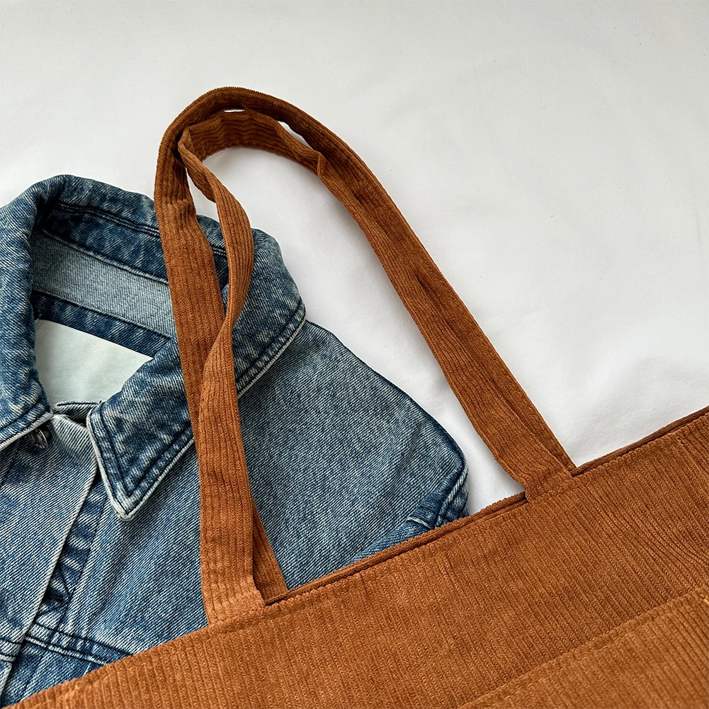 Women Corduroy Tote Bag with Pockets Compartments Large Capacity Shoulder Bags Casual Shopping Bag Handbags for School Work. 