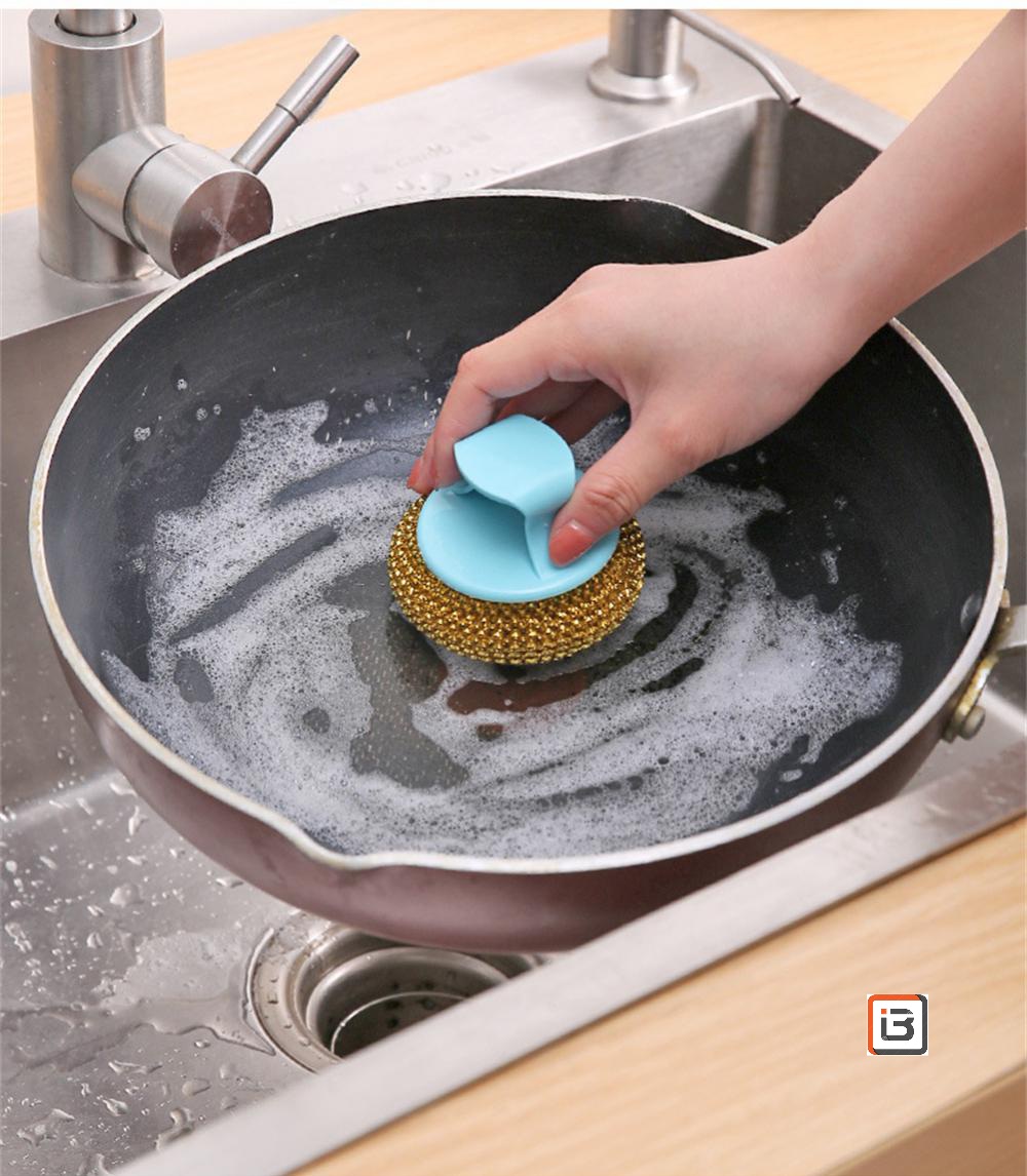 6 pcs Steel Wire Ball Brush Long Handle Pan Cleaning Brush Dishwashing Brush Stainless Steel Wire Ball Kitchen Cleaner Kitchen Tools. 