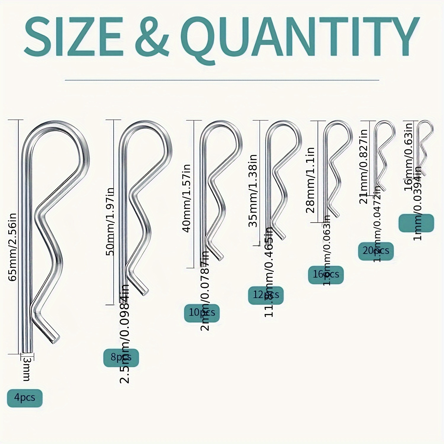 100pcs Open Pin Assortment Kit, Open Pin, Heavy Duty R Clip Fixed Pin, Stainless Steel Locking Open Pin Bolt For Truck. 