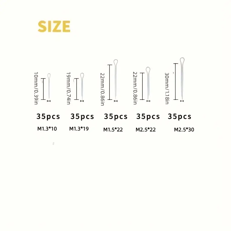 175Pcs Sliver Split Pins Cotter Fixings Assorted Sizes Zinc Plated Steel Hard Case Link Split Cotter Pin High Quality. 