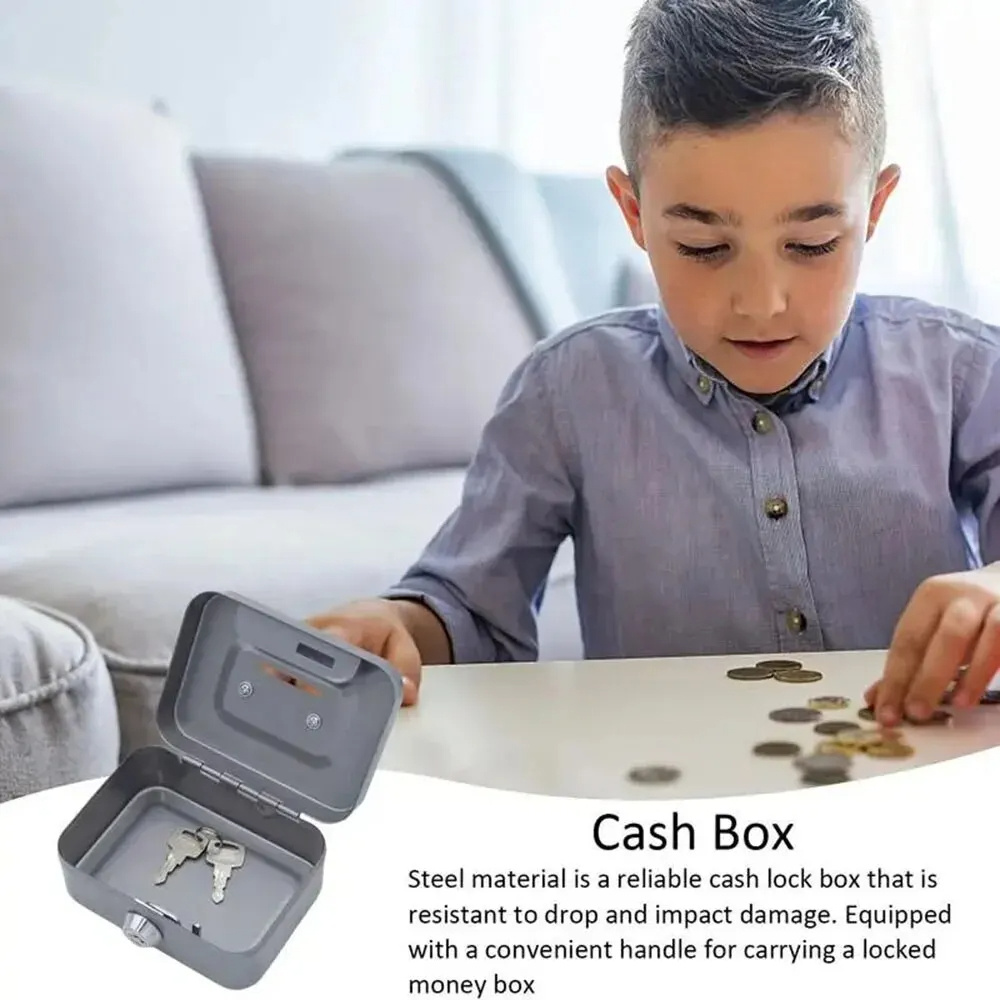 Mini Metal Cash Box Money Bank Change Security Box Portable Kids Coin Collection Gift Storage Money Tank With Lock. 