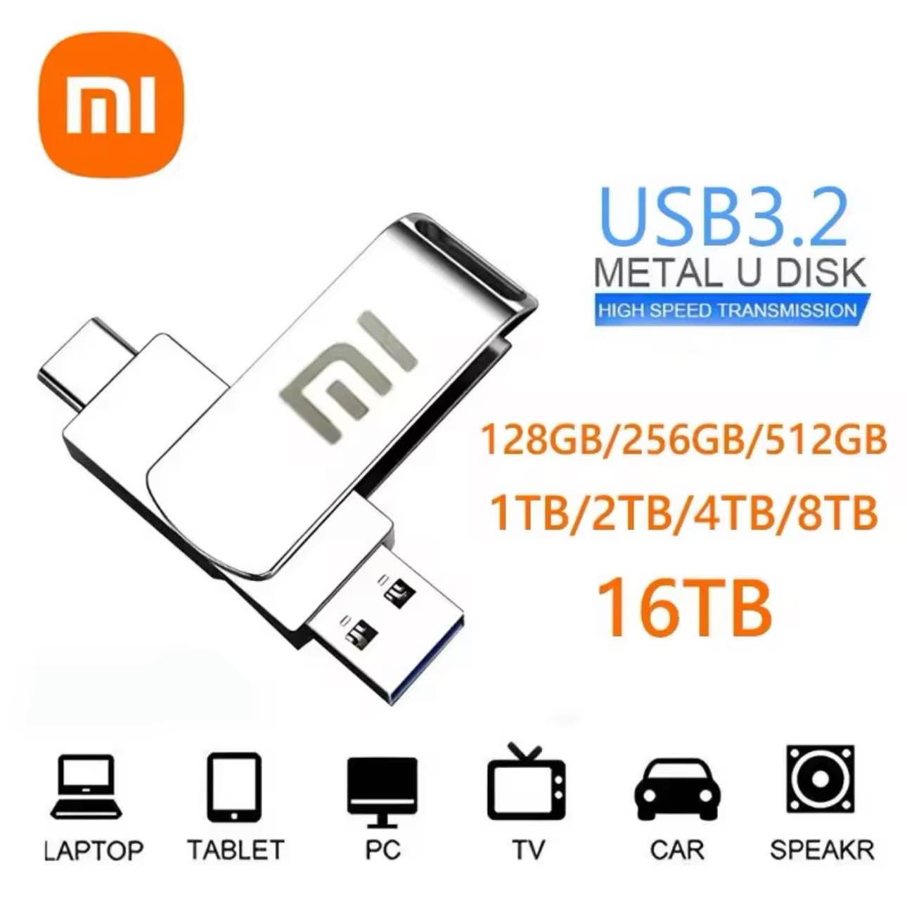Xiaomi 16TB USB 3.2 Flash Drive Large Capacity High Speed Transfer Metal Flash Pen Drive Waterproof Portable Memoria Stick