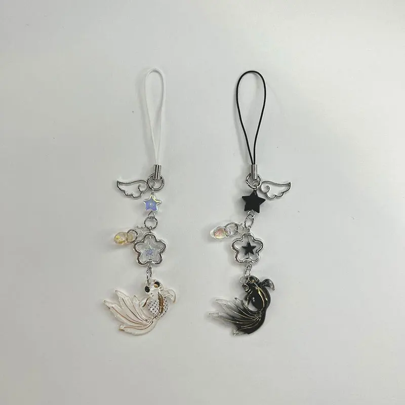 Handmade Satosugu Beaded Mobile Charm Y2K Keychain Anime Cute Fish Wings Stars Key Chains Gift for Girlfriend. 