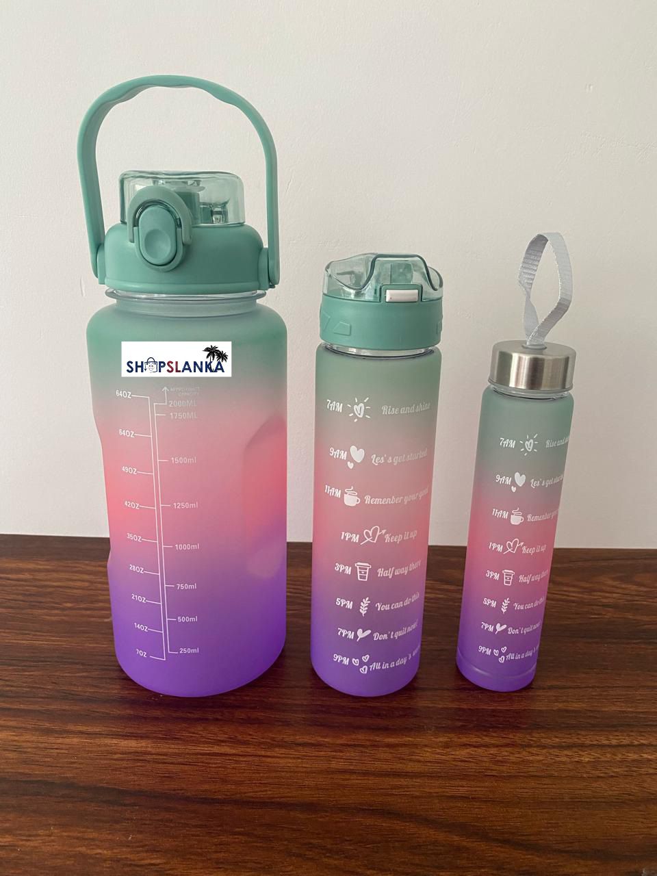 3 in 1 water bottle random colour set portable 3200 ml gradient new 3 pcs water bottle gym fitness jugs straw water bottle. 