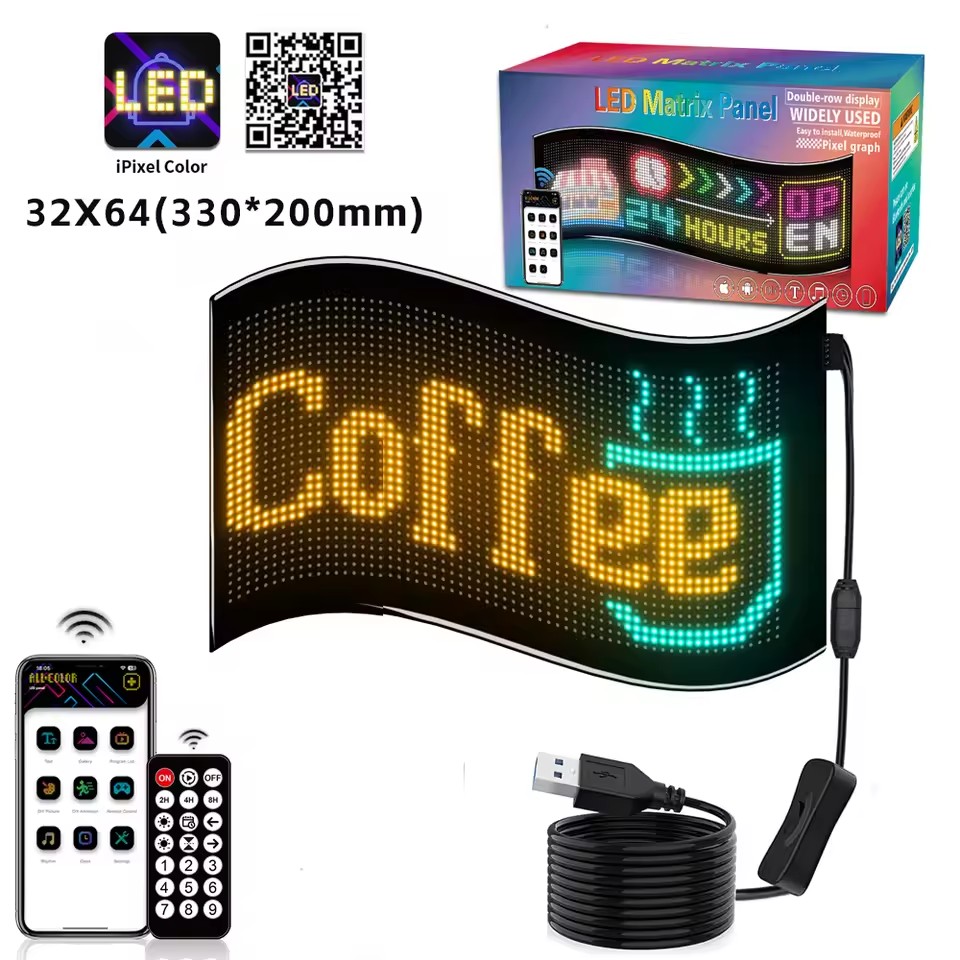 Smart LED Matrix Panel Scrolling Bright Advertising USB 5V Bluetooth ...