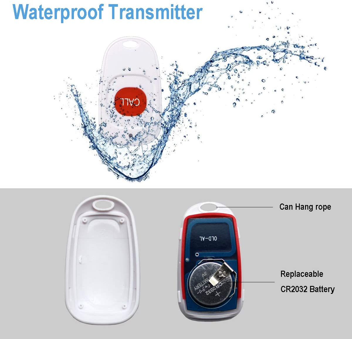 Wireless Caregiver Pagers Call Bell for Elderly Monitoring,Wearable SOS Call Button for Patients, Home Alarm System for Elderly. 