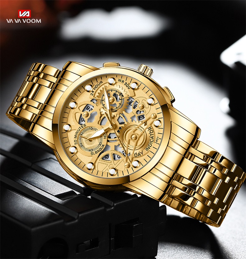 Men s Business Watch Skeleton Design Fashion Mechanical Style Stainless Steel Quartz Movement Calendar Waterproof Men WristWatch