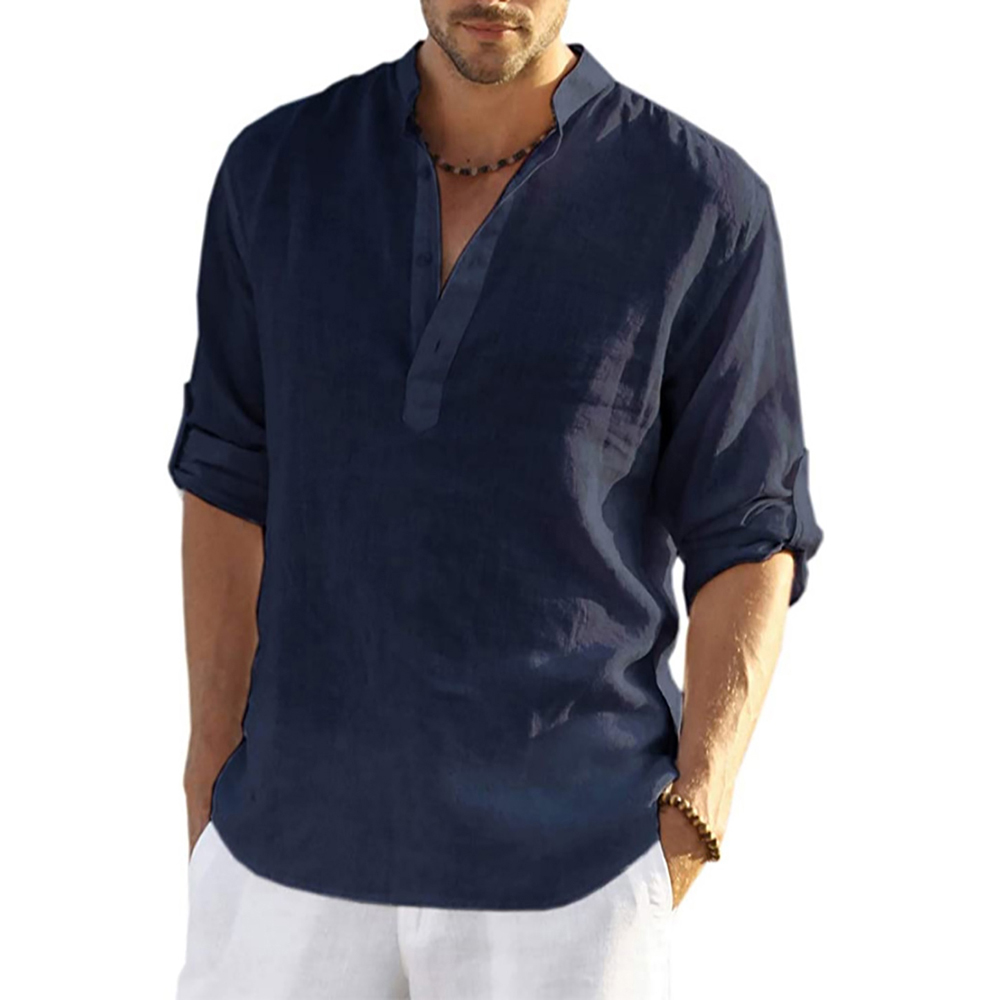 Men's Daily Linen Long Sleeve Shirt Solid Color Loose Casual Shirt Cotton Linen Comfy Fit Blouses Men Clothing. 