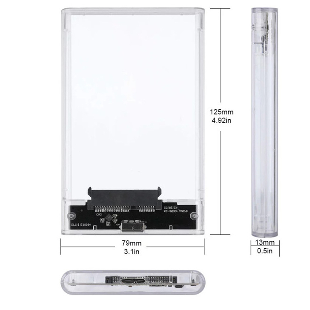 2.5" Hard Drive Enclosure, ABS Material, Transparent Tool-Free External Storage Case for 7mm/9.5mm SATA HDD & SSD. 
