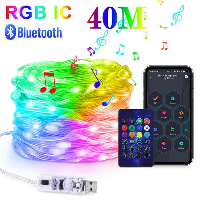 40M RGBIC LED String WS2812B Bluetooth USB Music Dream Color Light 5V ...