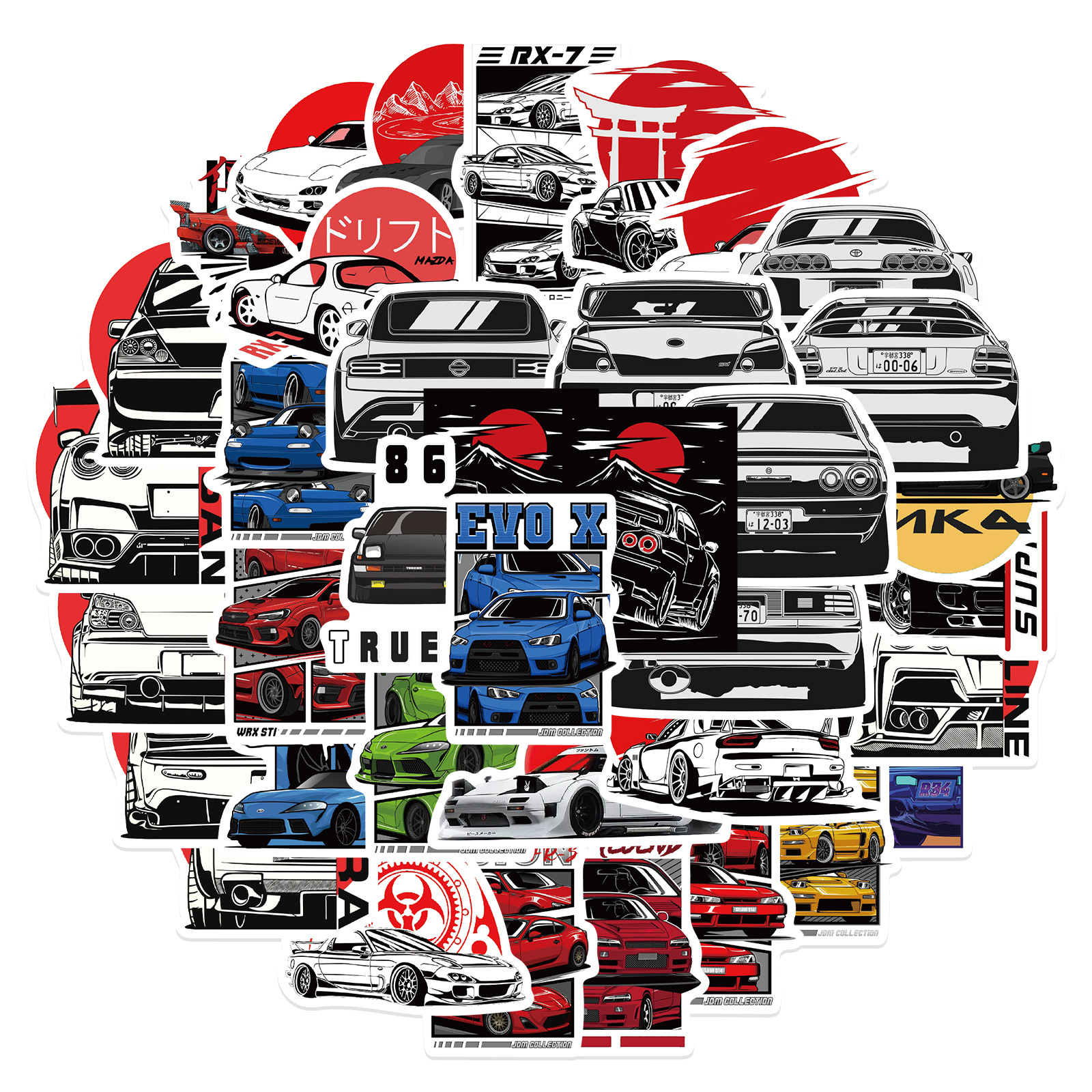 50PCS JDM Sport Car Racing Stickers for Water Bottles Laptop Phone ...