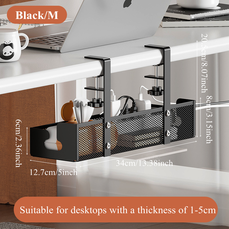 Jual No Drilling Extendable Under Desk Cable Management Metal Cable Tray Under Desk With Clamp Retractable Power Strip Cord Holder I.1295271211 - View #5