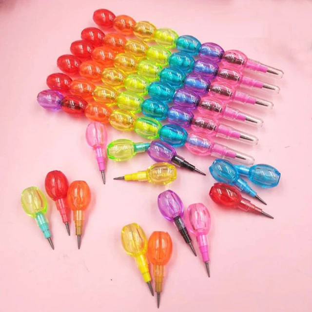 4 pcs Stackable Pencils Colored Bead Pencils Rainbow Buildable Pencil Writing Drawing Pencils Stationery Supplies Party Favors Non-sharpening Pencils