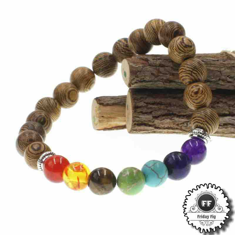 7 Chakra Prayer Natural Wood Bracelet Men Ethinc Meditation Beacelet For Men And Women. 