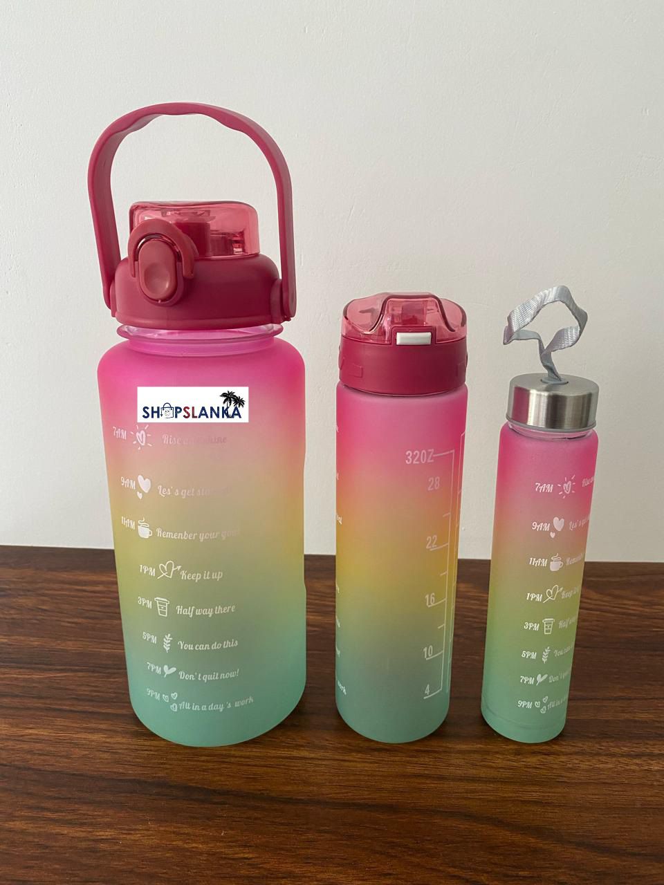3 in 1 water bottle random colour set portable 3200 ml gradient new 3 pcs water bottle gym fitness jugs straw water bottle. 