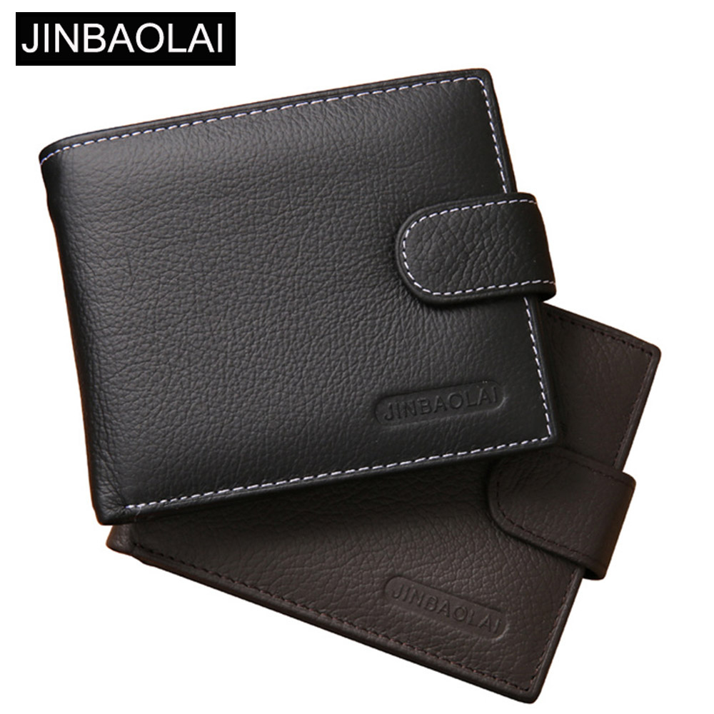 JINBAOLAI Leather Men Wallets Cow Leather Solid Sample Style Zipper Purse Man Card Horders Famous Brand High Quality Male Wallet. 