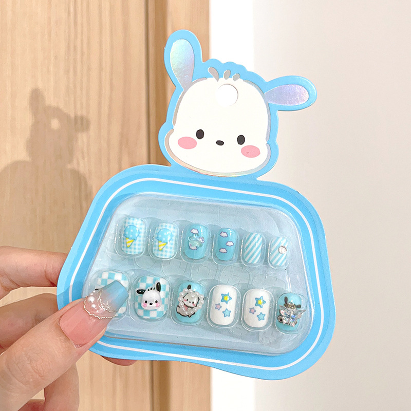 Cartoon Sanrio Kids Nail Sticker Cute Hello Kitty Cinnamoroll Kuromi Children Self Adhesive Nail Patch Accessories Girl Toy Gift. 