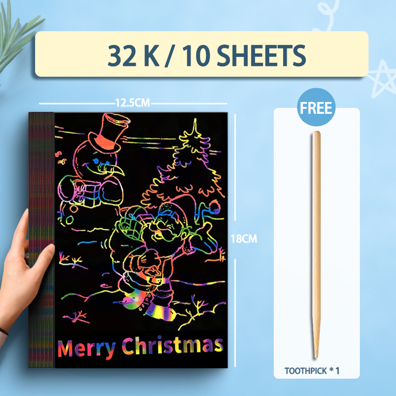Scratch Paper Art Set Rainbow Card Scratch Black Scratch It Off Paper Crafts Notes with Wooden Stylus Stencils for Kid DIY Gift. 