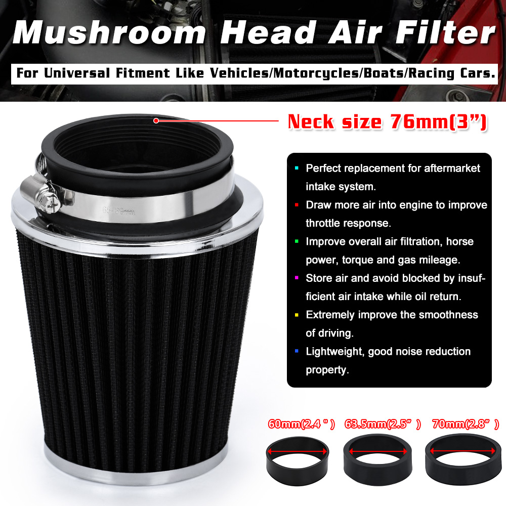 Universal Car High Flow Cold Air Intake Air Inlet Air Intake System Mushroom Head Air Filter Neck 76mm/70mm/63.5mm/ 60mm. 