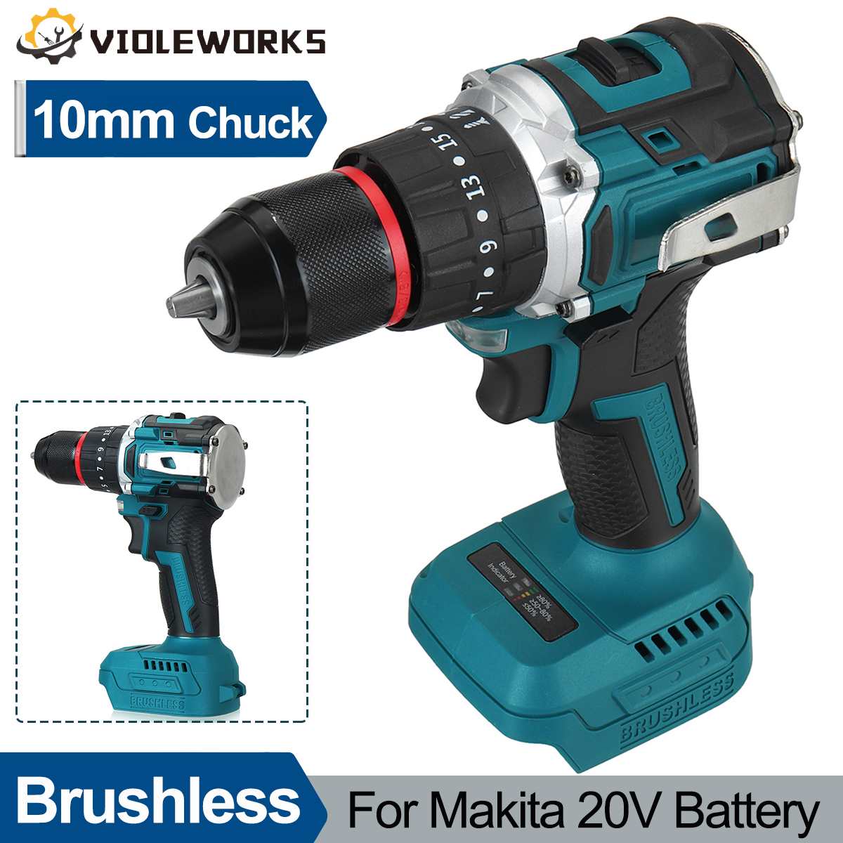 20V Brushless Impact Electric Drill Dual Speed 25+3 Torque
