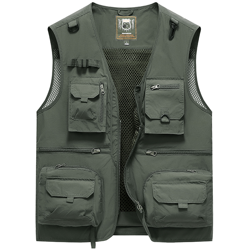 Men's Mesh Casual Fishing Work Vest Jackets Summer Fashion Large Size 5XL Men Multi Pockets Waistcoat Vest Sleeveless Coat. 