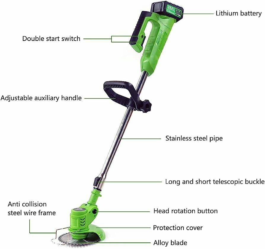 21V Cordless Grass Cutter  Rechargeable Brush Cutter Grass Trimmer Lawn Mower. 