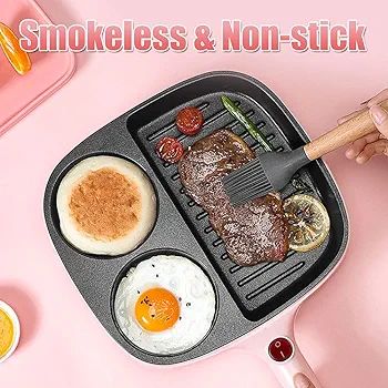 MIni Multifunctional Breakfast Machine NON Stick  3-In-1 Electric Griddle for Steaks & Eggs, Divided Electric Skillet Grill Pan Non-stick 5 Minutes Multifunction Brunch Maker for Burger, Bacon, Pancake, Sandwich. 
