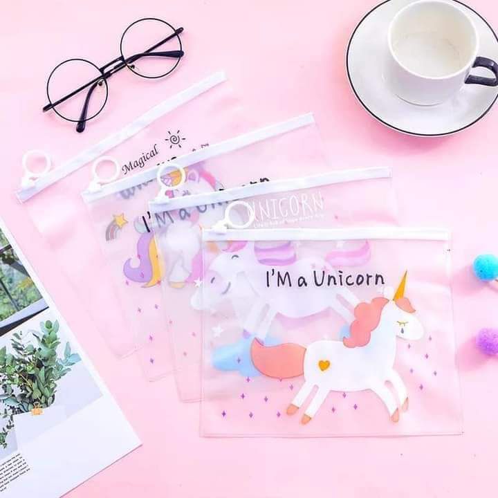Unicorn Transparent PVC Document bag/ purse