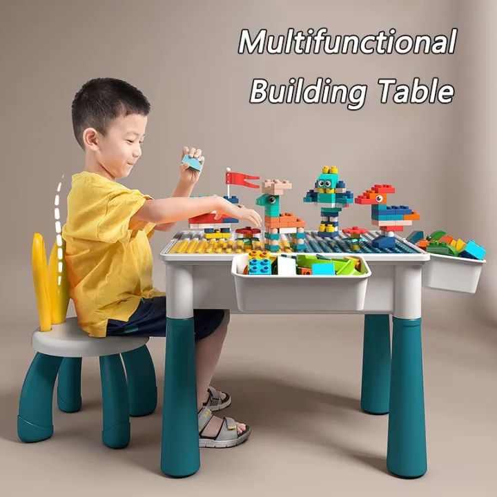 Building Block Table | Kids Activity Table | No MC 816 | Kids Table Chair Set | 4 Storage Box Adjustable Legs | 85+ Pcs Building Block | Compatible Bricks Toy | Dining Play Learning, Water Sand Table | Changeable Building Block Table. 