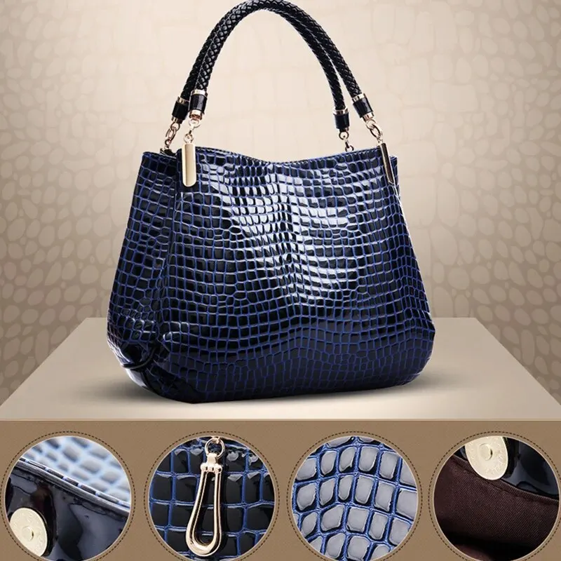 Women's Bag Large Capacity Tote Daily Commute Women's Shoulder Bag Crocodile Print Bright Face Handbag Shopping. 