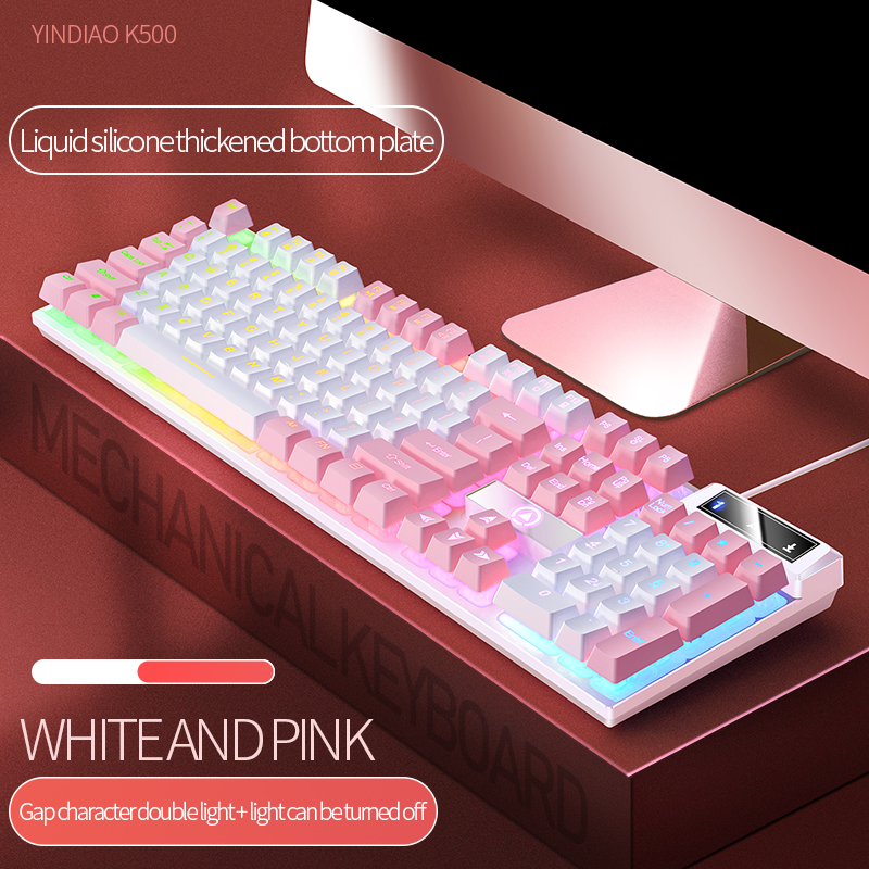 K500 Pink Keyboard Mixed Color White Pink Keycaps 104 Keys Wired Gaming ...