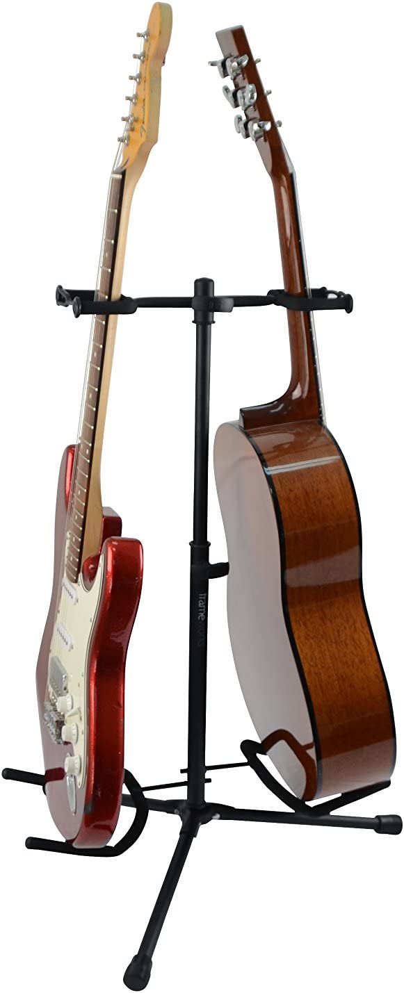 2 in 1 Double Guitar Stand With Heavy Duty Tubing - Guitar bass Accessories two way guitar stand dual guitar stand Portable Universal Folding Floor Tripod Bracket for Acoustic Electric Guitar Bass, Strong Stability, 60cm -105cm Height Adjustable. 