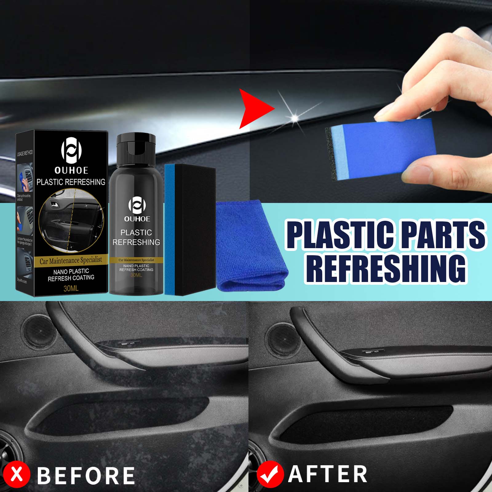 30/50ML Car Plastic Restorer Plastic Revitalizing Coating Agent for Truck Car Interior Plastic Parts Retreading Refurbish Agent. 