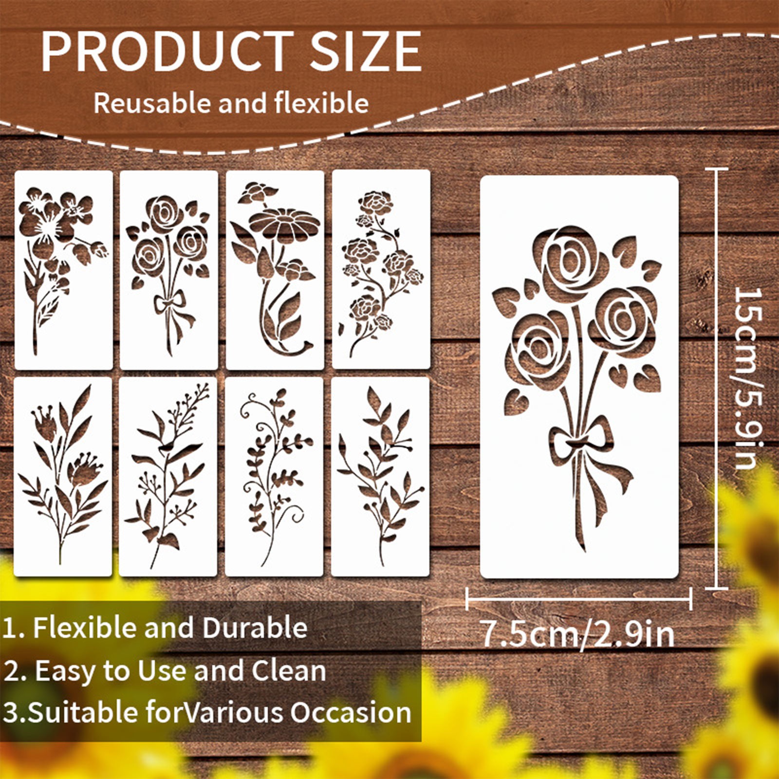 Garden Fence Large Flower Stencils-DIY Decoration,Giant Reusable Floral Stencil For Painting On Wood Walls Fence Pattern. 