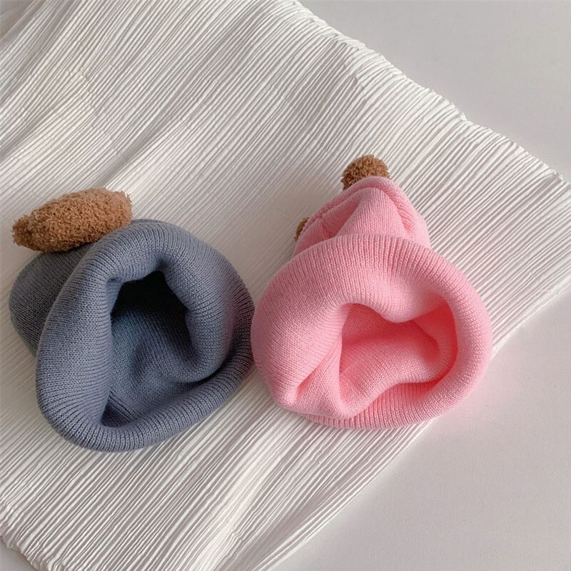 Cartoon Bear Baby Knitted Hat Autumn Winter Warm Newborn Infant Beanies for Boys Girls Soft Comfortable Toddler Kids Bonnet. 