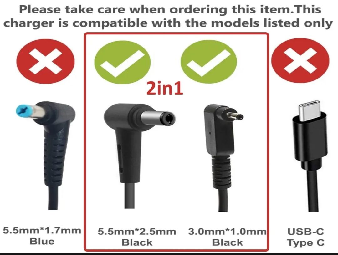 Acer Laptop Adapter/Charger for Acer Swift 1 3 5 Chromebook 11 13 14 15 Spin 1 3 5 Notebook AC Power Adapter 19V 3.42A 65W (3.0x1.1mm) 2 in 1 dc 5.5x2.5 & dc 3.0x1.1mm acer laptop adapter charger 2 in 1 2in1 two in one. 