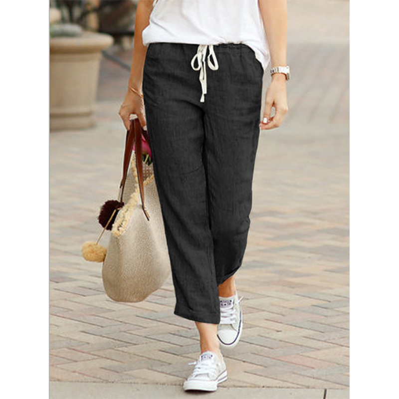 Autumn Cotton Women's Pants Y2K Black Drawstring Elastic Waist Casual Pants Female Loose Fashion Elegant Ladies Bottom. 
