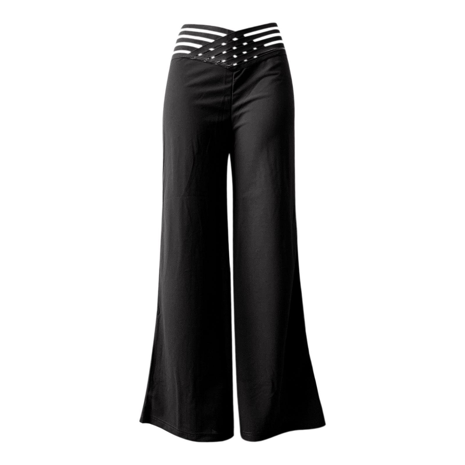 Women Flared Pants Elegant Office Lady Casual High Waist Trousers Spring Summer Solid Crisscross Sheer Mesh Patch Wide Leg Pant. 