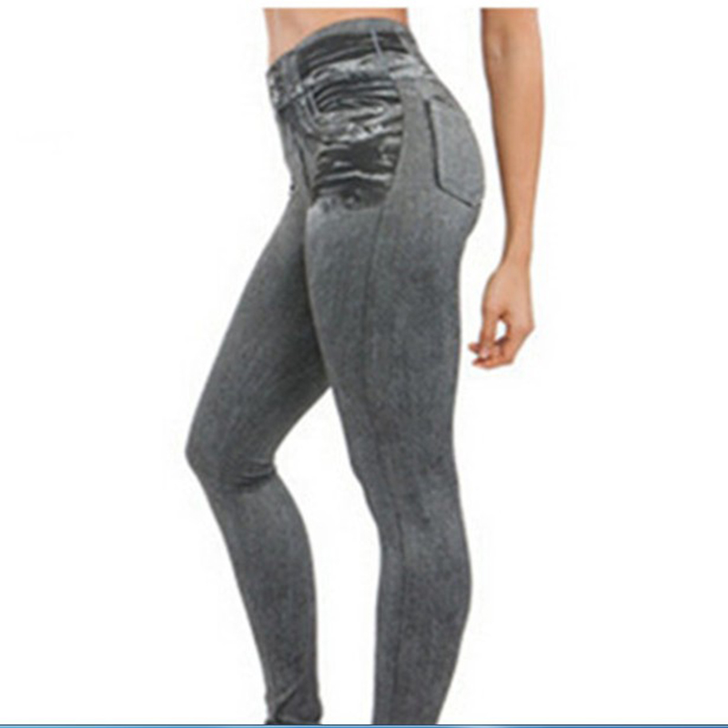 High Waist Elastic Imitation Denim Sports Gymnasium Pencil Pant Casual Trouser Women Clothes Long Leggings Dye Vintage All-match. 