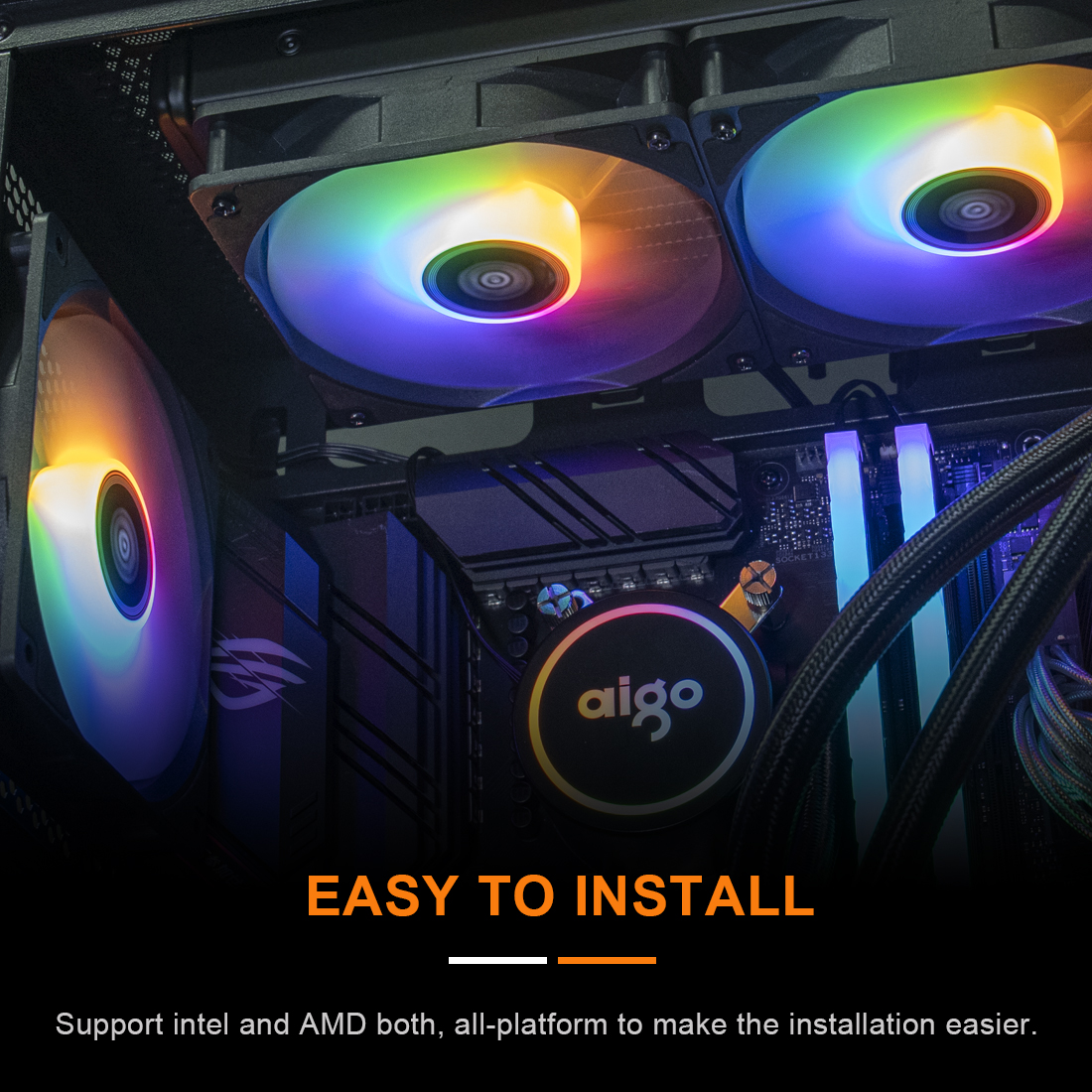Aigo Water Cooler CPU Cooling Computer RGB Water Cooling Heatsink Integrated CPU Cooler Fan Radiator LGA 1700/1151/2011/AM3+/AM4. 