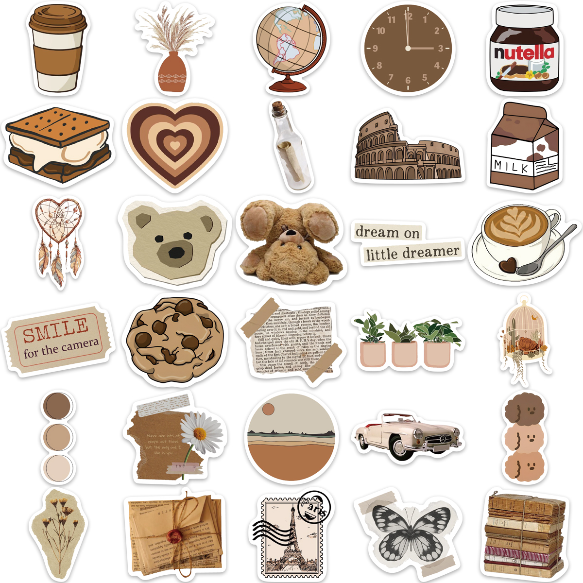 60PCS INS Aesthetics Art Brown Stickers Vintage For Gift DIY Kids Notebook Luggage Motorcycle Laptop Refrigerator Decal Decor. 
