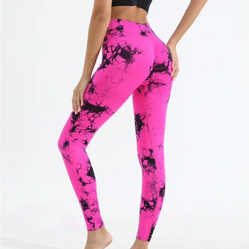 Gym Sports Workout Leggings Push Up Yoga Pants Women Fitness Leggings High Waist Seamless Pants Fashion Tie Dye Knit Slim Pants. 